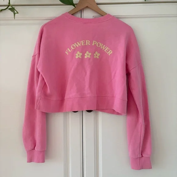 Chuu x Barbie Small Mattel Korean Pink Flower Power Cropped Sweatshirt - Picture 4 of 5